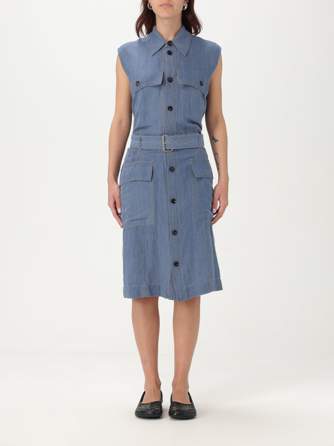 Shop Bottega Veneta Dress Woman Color Denim