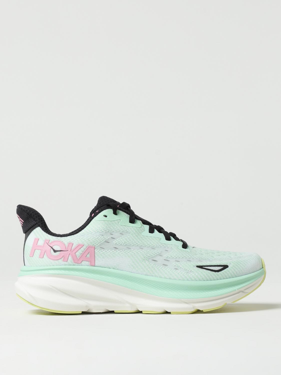 Hoka 'clifton 9' Multicolor Sneakers With Zig Zag Embroidery And Side Logo Print In Grün