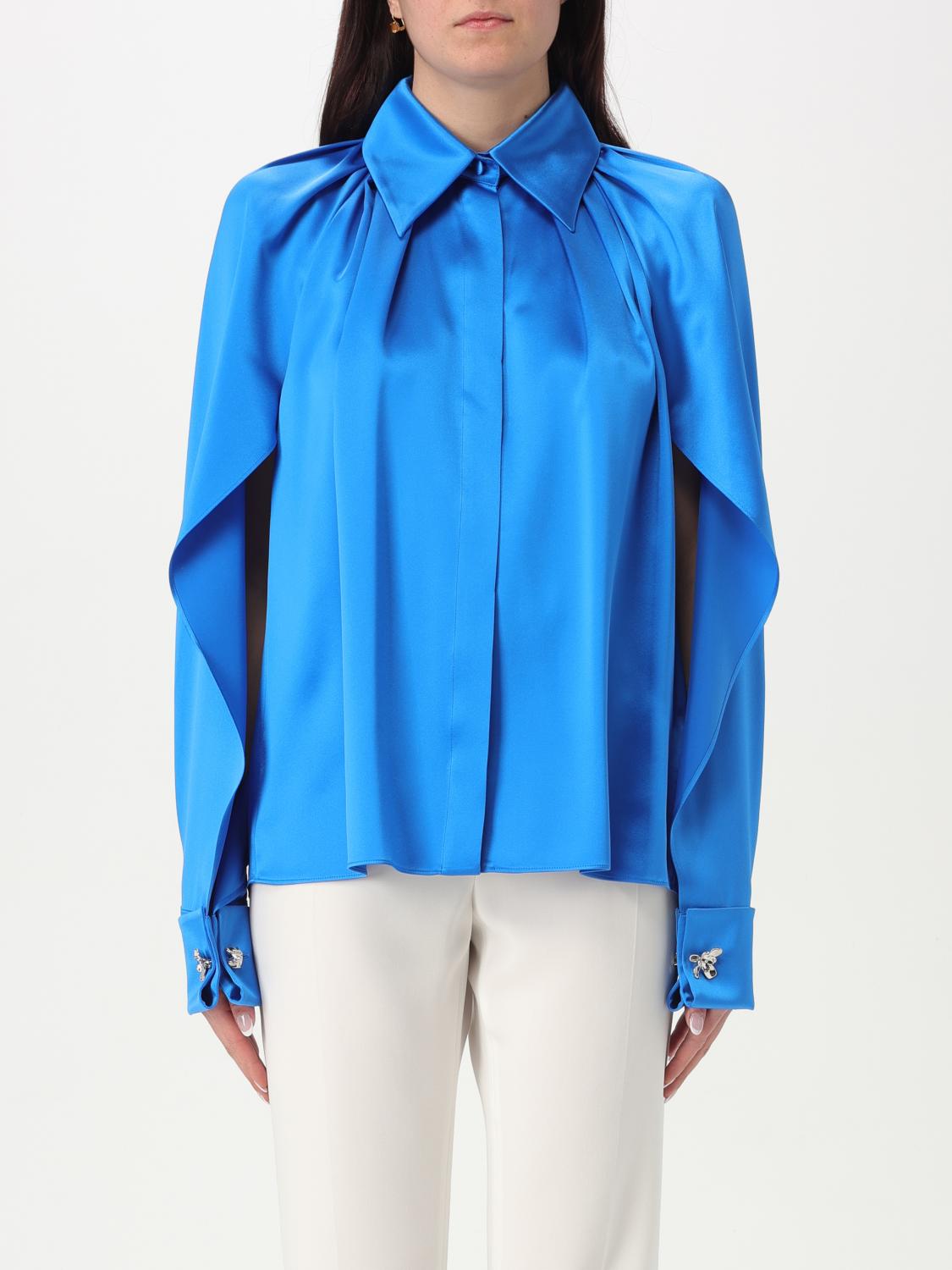 Max Mara Blue Silk Shirt With Draped Sleeves In Blue