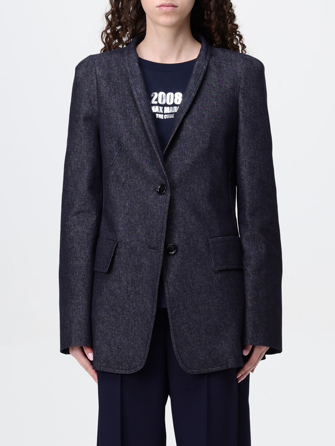 Max Mara Tailored Blazer With Structured Shoulders In Blue