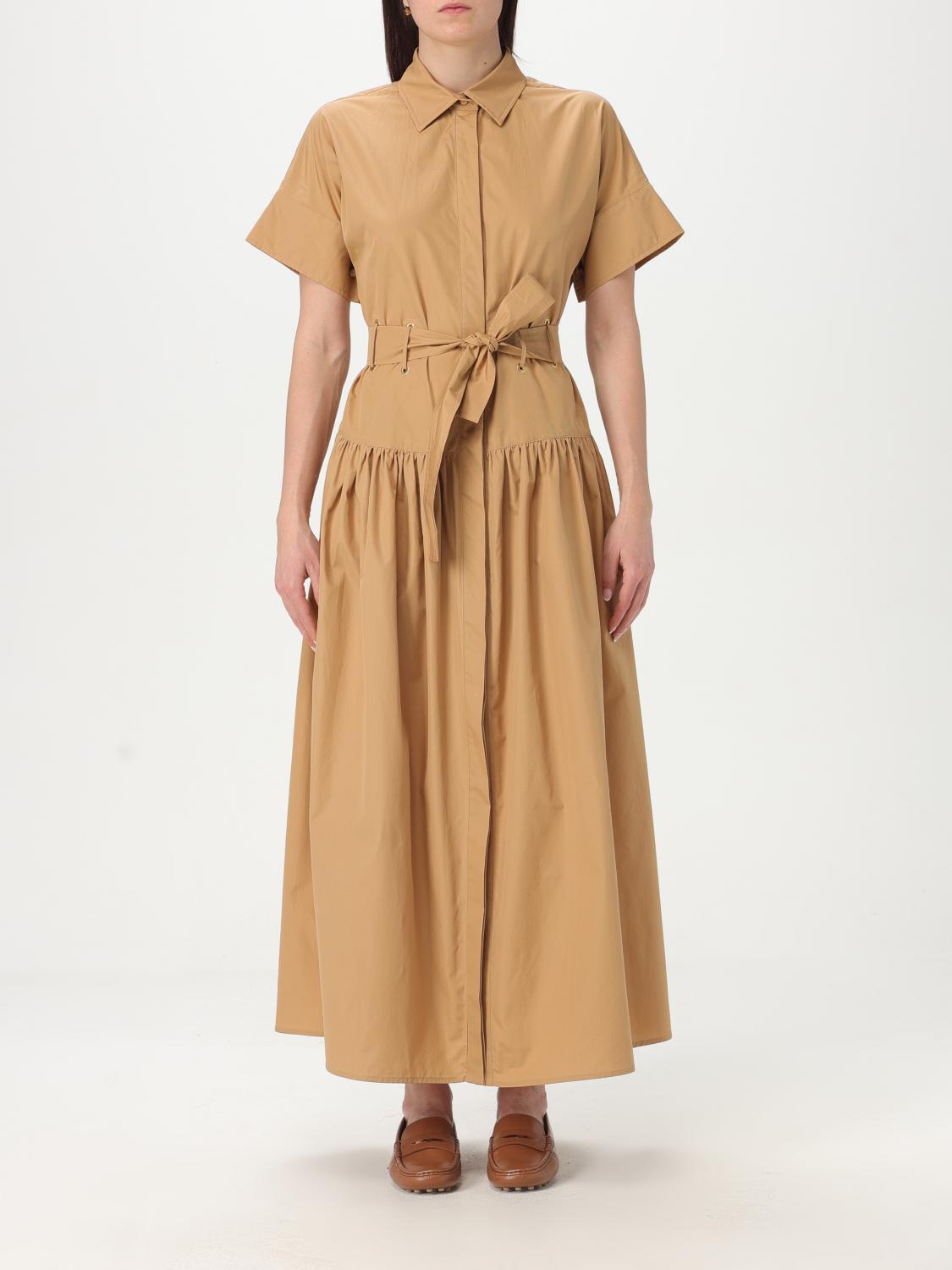 Max Mara Agoraio Belted Eyelet-embellished Cotton-poplin Midi Shirt Dress In Beige