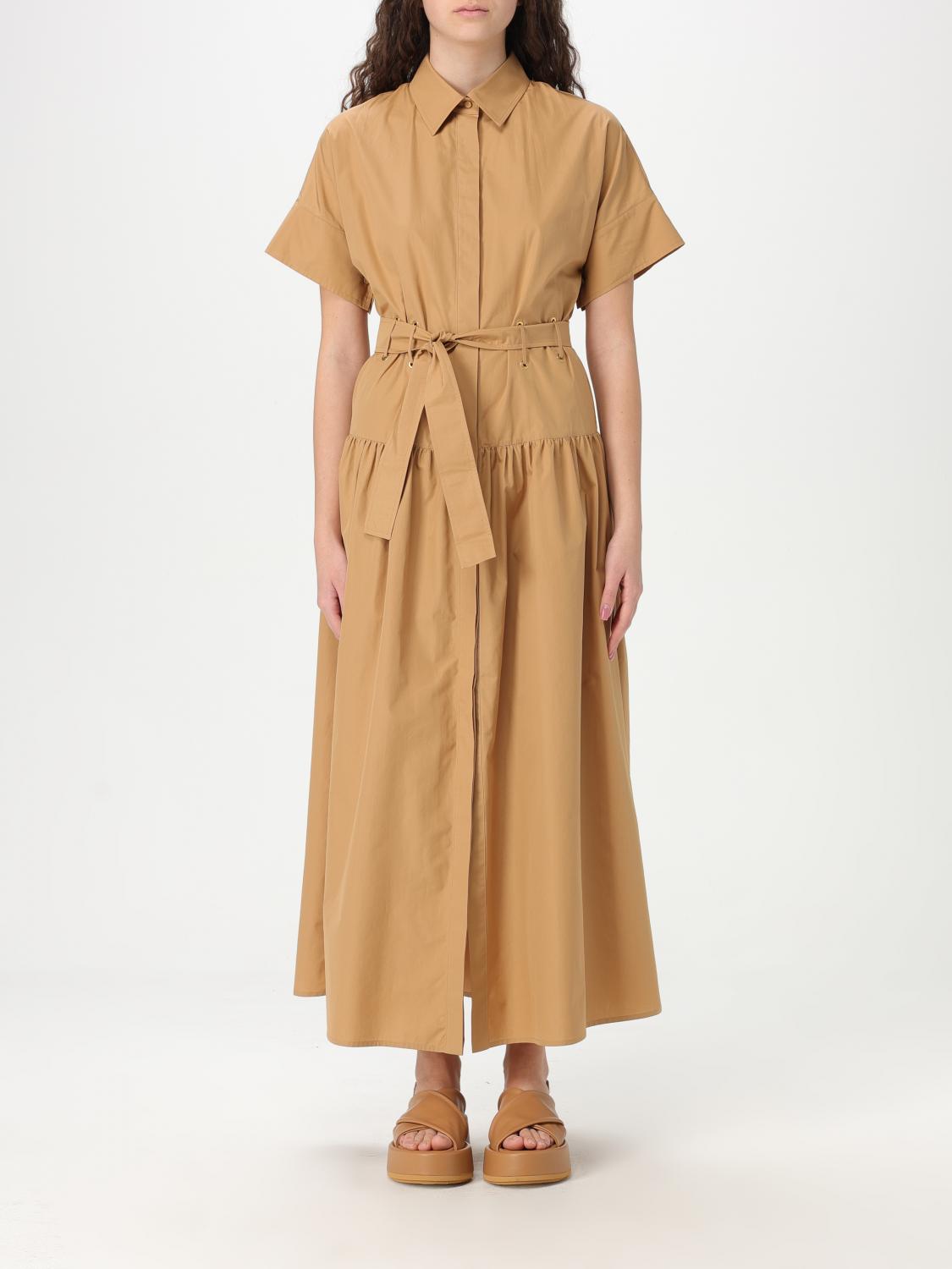 Max Mara Agoraio Belted Eyelet-embellished Cotton-poplin Midi Shirt Dress In Brown