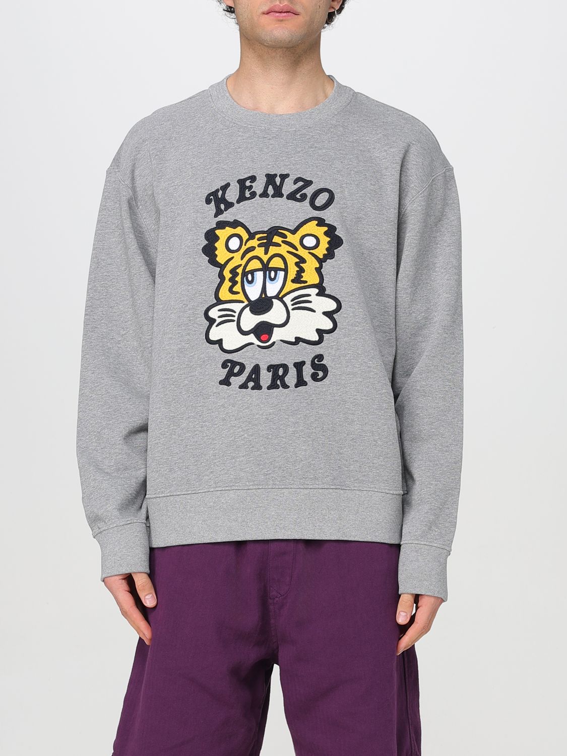 Kenzo 'verdy Market' Grey Crewneck Sweatshirt With Dropped Shoulders And Maxi Logo Embroidery On The Front In ブラウン