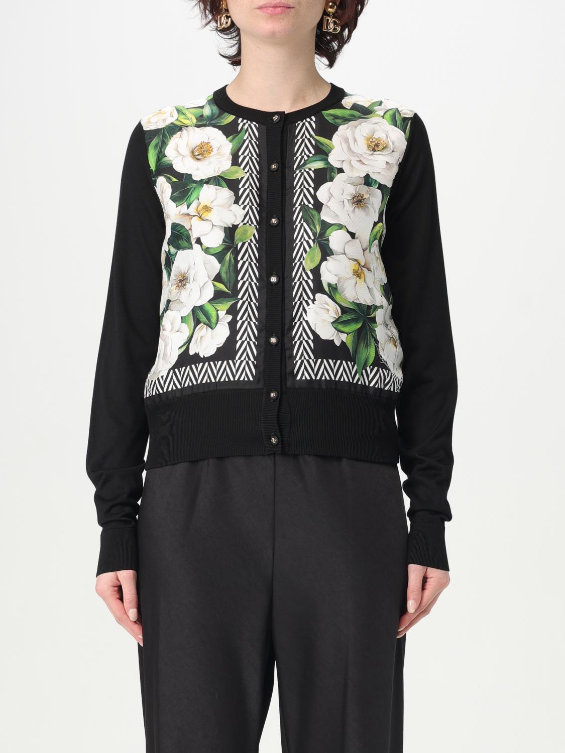 Dolce & Gabbana Floral Print Knit Cardigan With Ribbed Cuffs In Schwarz