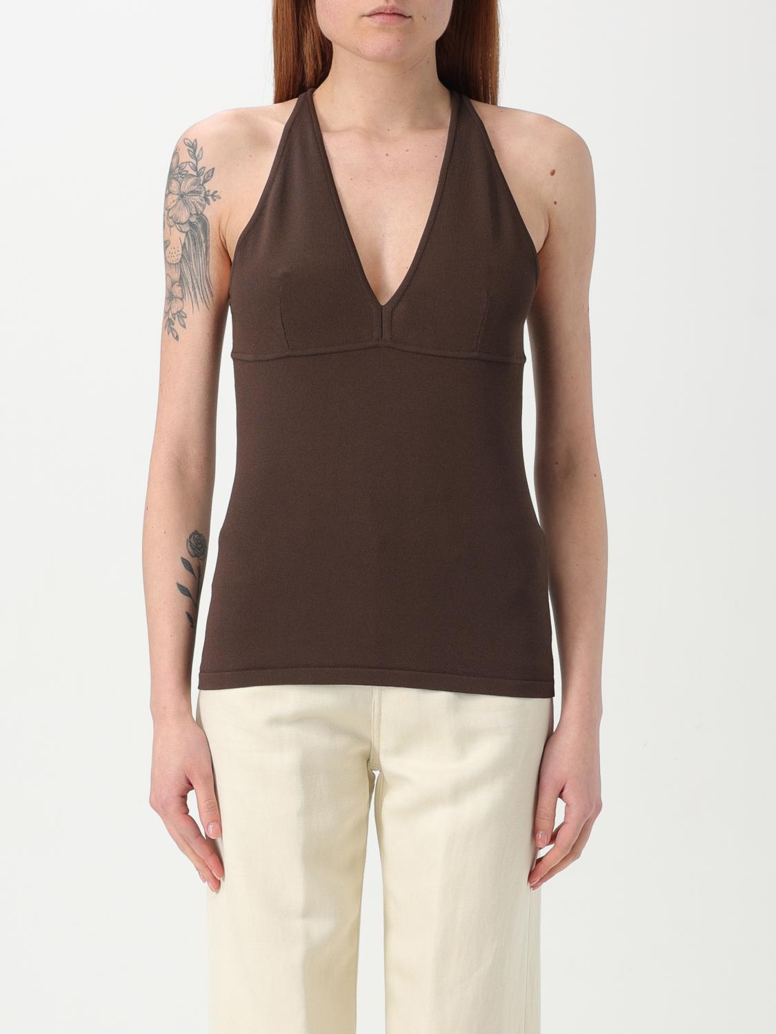 Max Mara Fitted Brown Top With Deep V-neckline In Brown