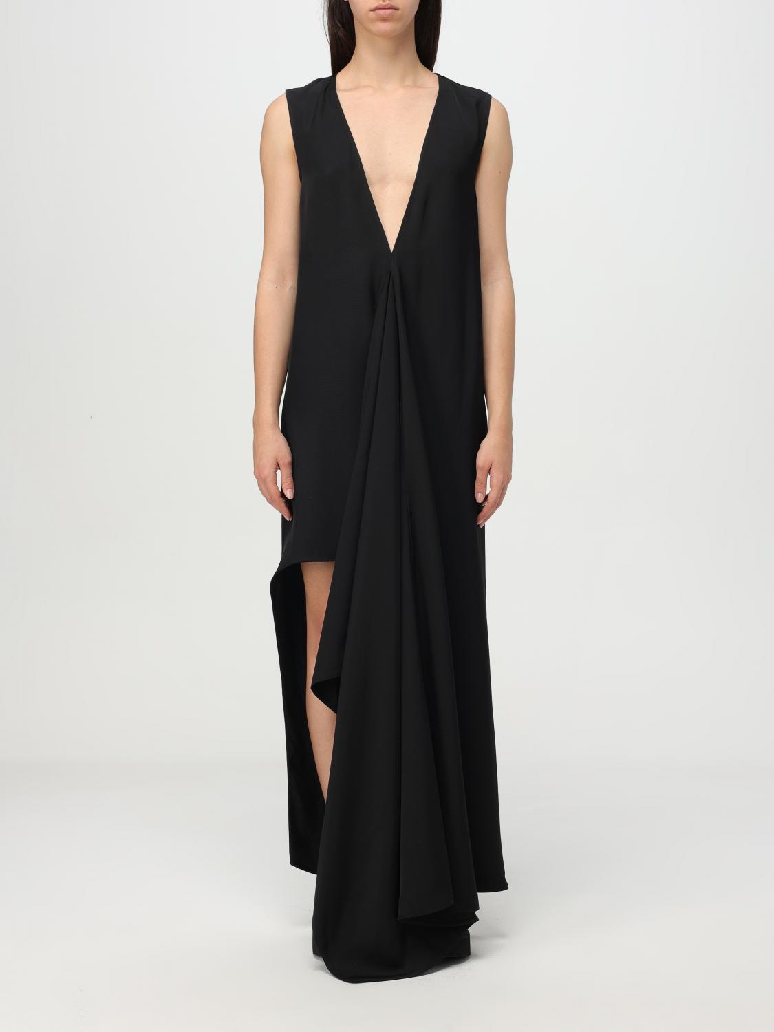 Sportmax Sport Max Long Asymmetrical Viscose Twill Dress In Black