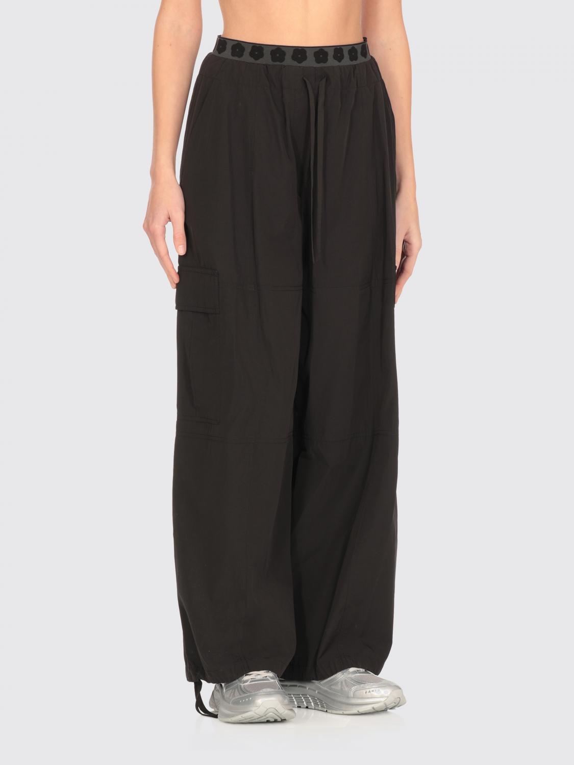 Kenzo Boke Flower 2.0 Black Pants With Flowers Embellishmed Waist And Logo Patch On The Pocket In Cotton B