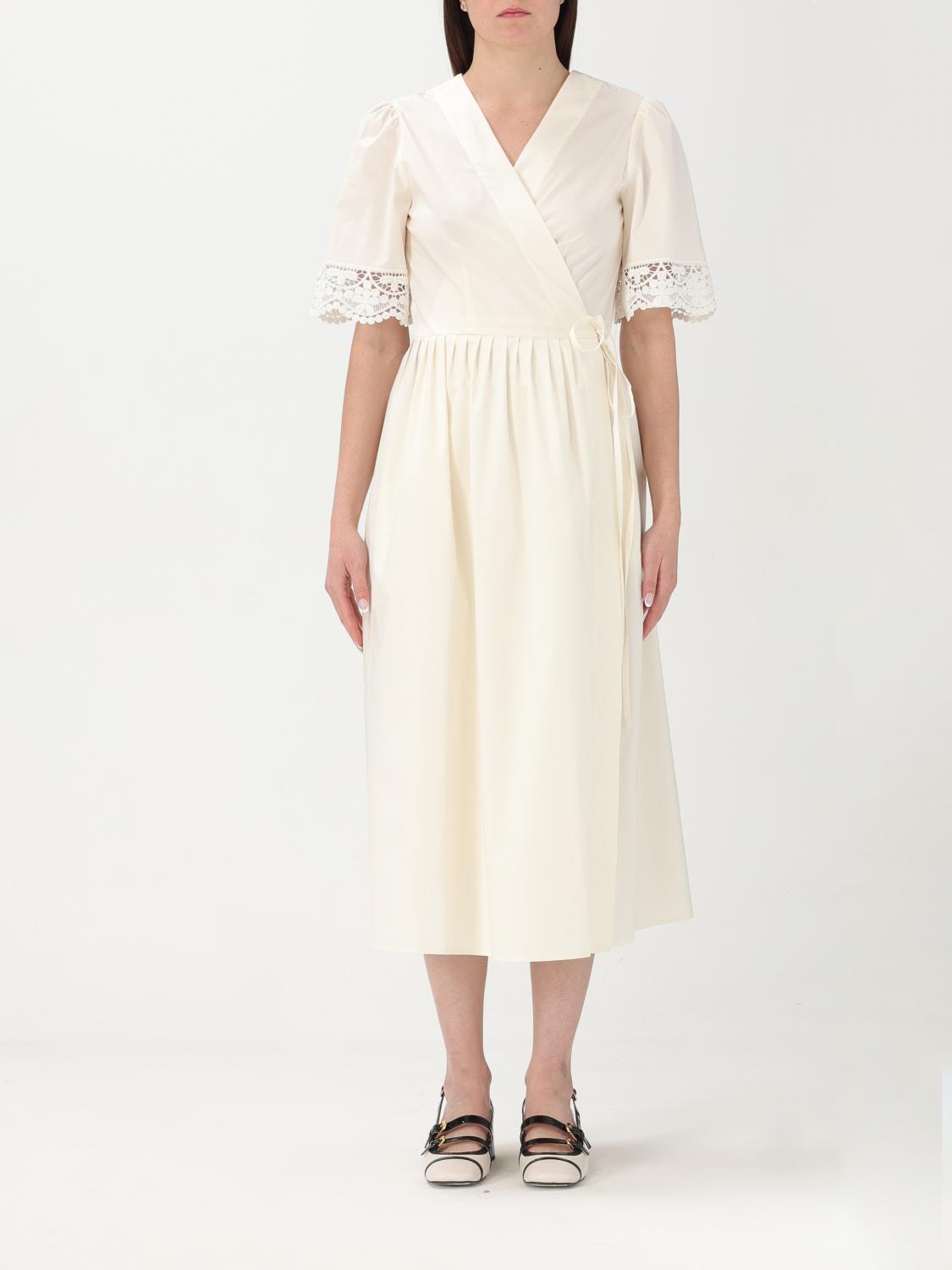 Twinset Twin-set Wrap Design Dress With Puff Sleeves In White