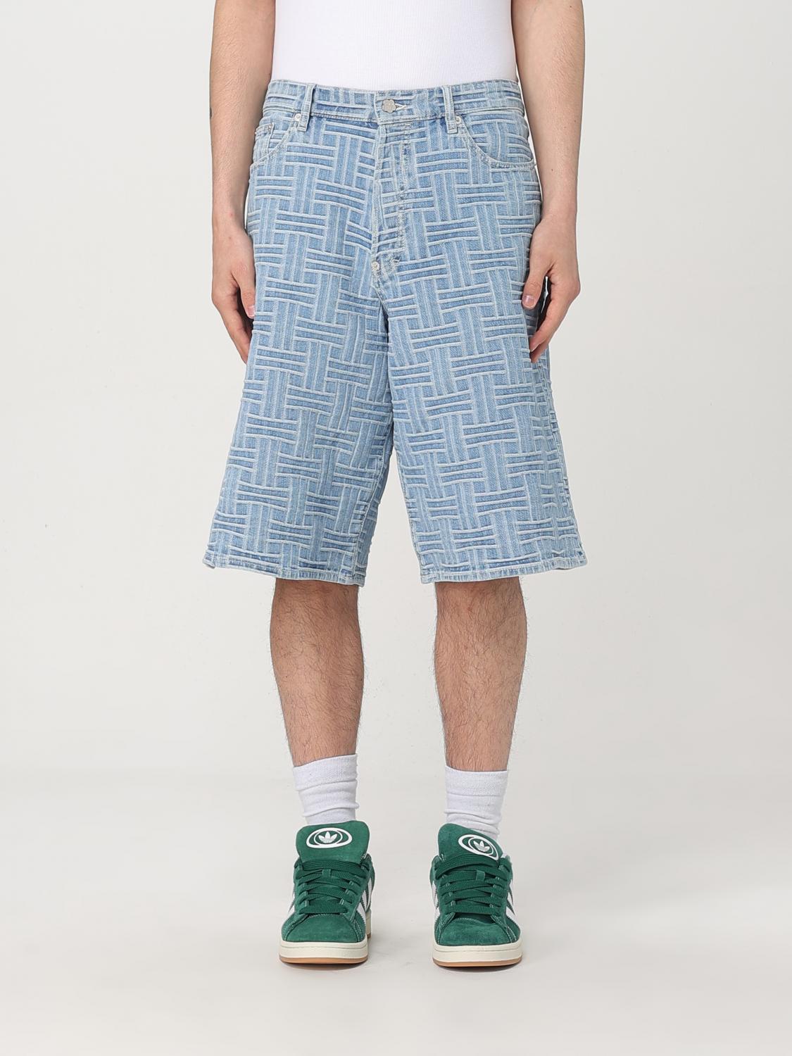 Kenzo Mens Regular-fit Weave-pattern Denim Shorts Bleached Blue Denim In Gnawed Blue
