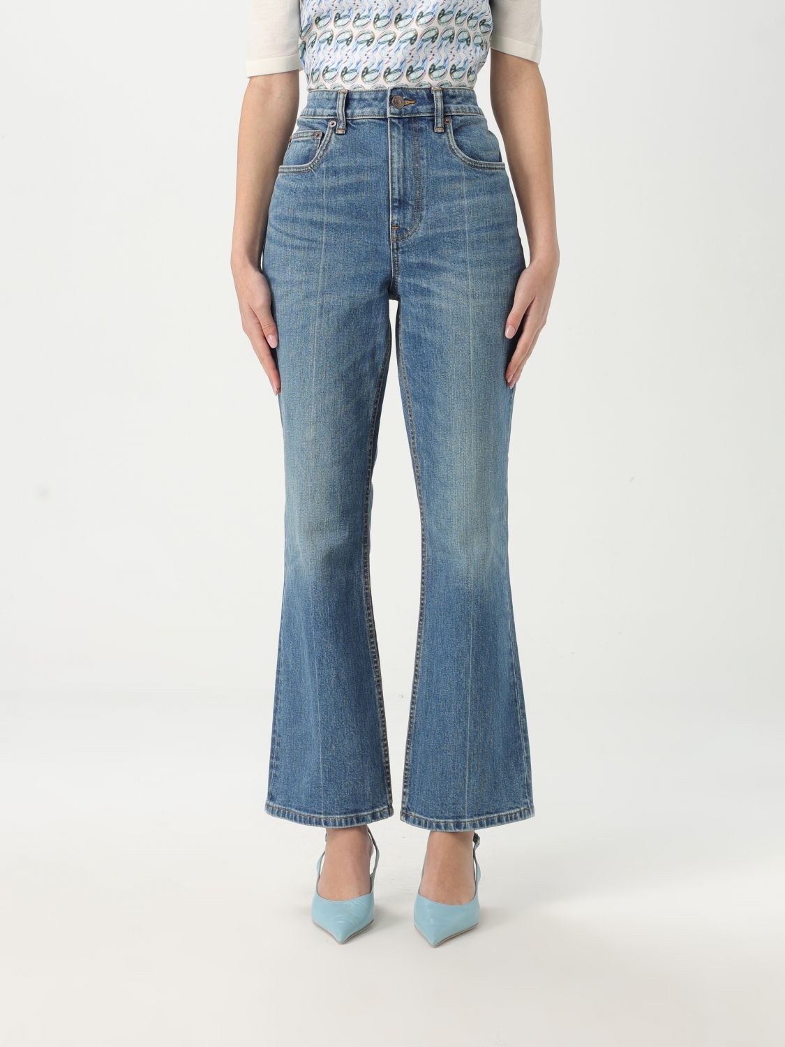 Tory Burch Customizable Belt Cropped Flare Jeans In Denim