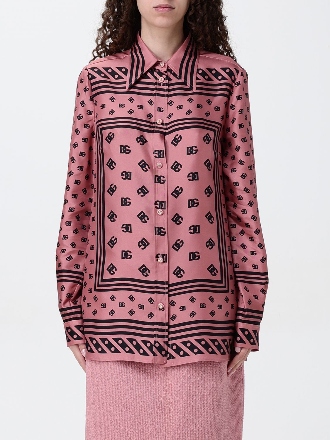 Dolce & Gabbana Silk Shirt With Collared Neck And Long Sleeves In Pink