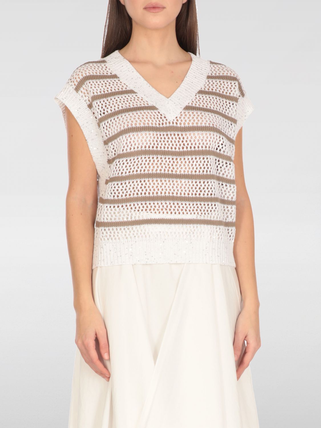 Shop Brunello Cucinelli Waistcoat Woman Color Ivory