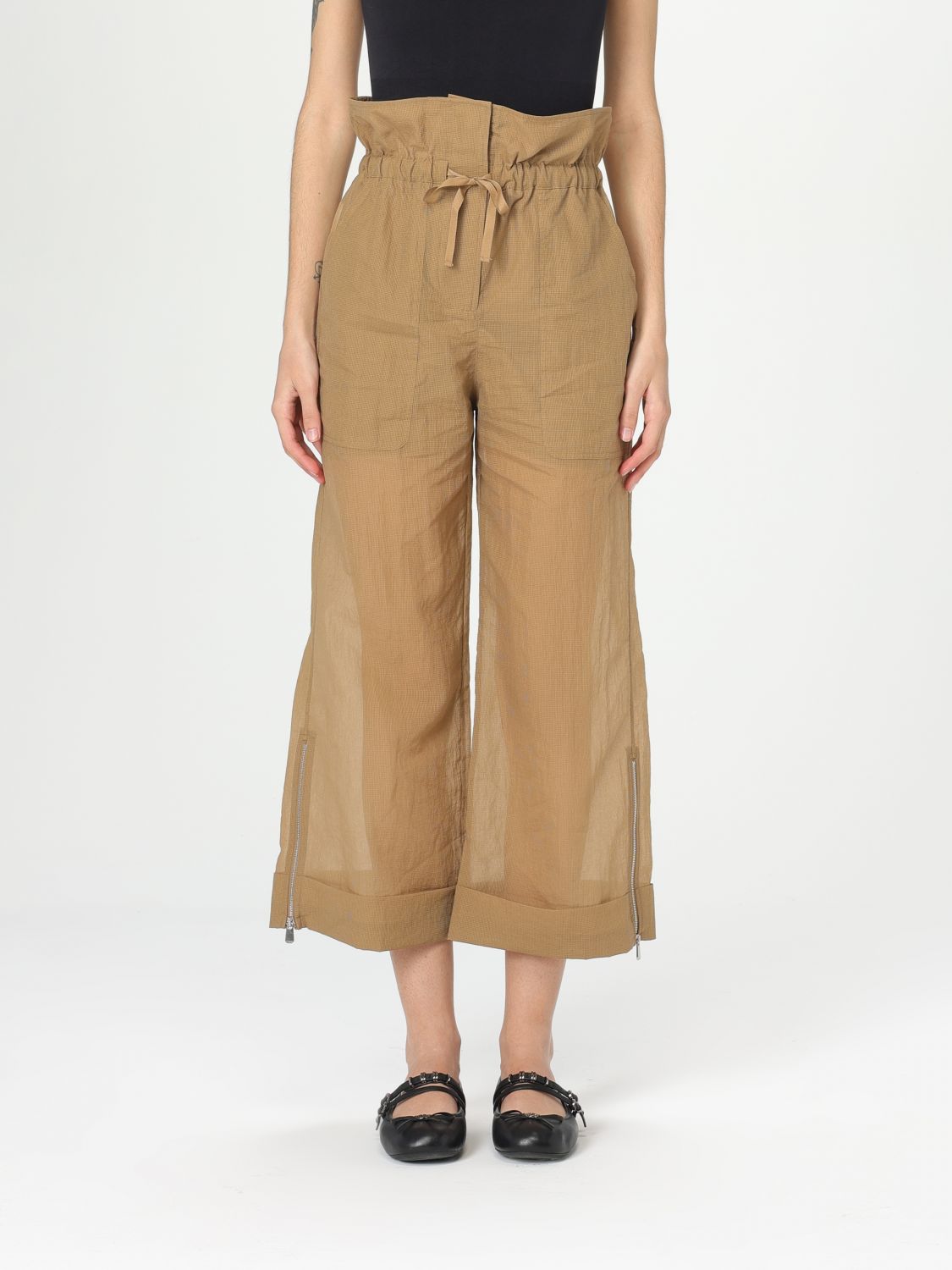 Pinko Wide Culotte Trousers In Light Fabric In タバコ