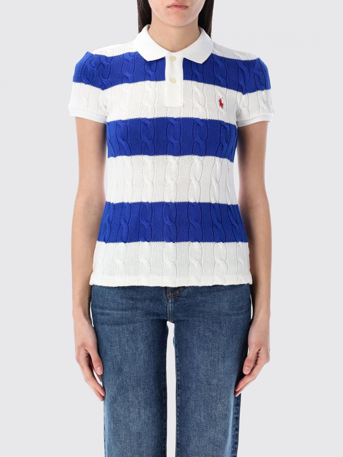 Polo Ralph Lauren Short-sleeved Knit Top With Polo Collar And Cable Knit Texture