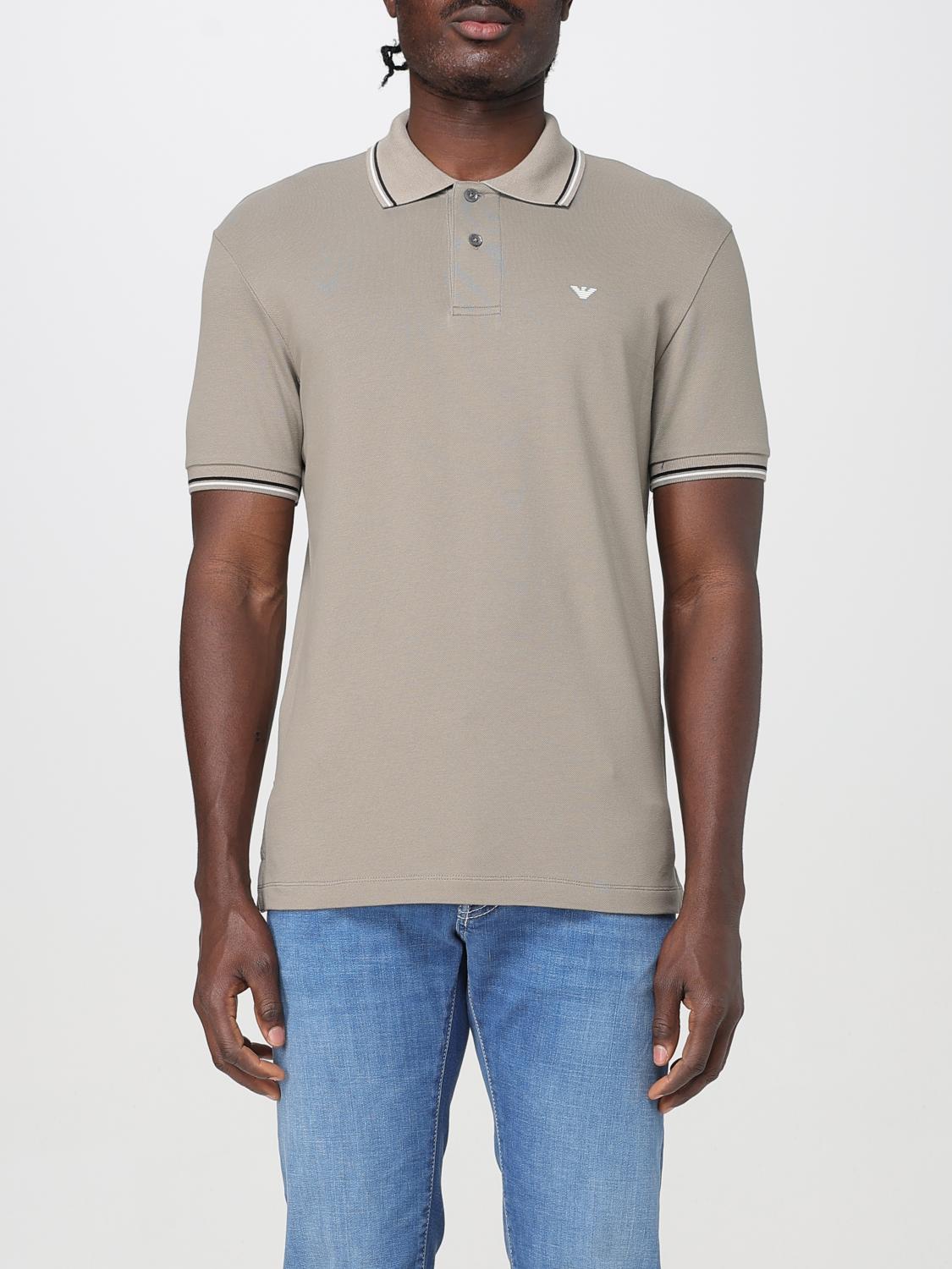 Emporio Armani Logo Cotton Polo Shirt In Grey