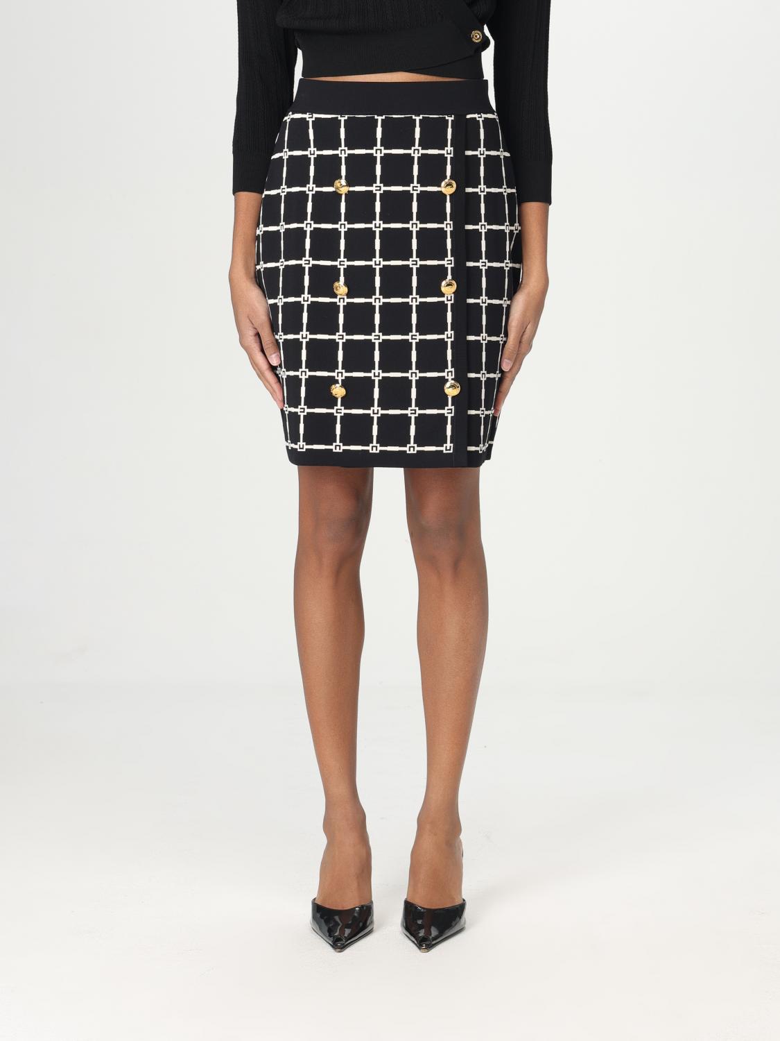 Elisabetta Franchi Black Jacquard Mini Skirt With Logo And Gold Buttons In Black