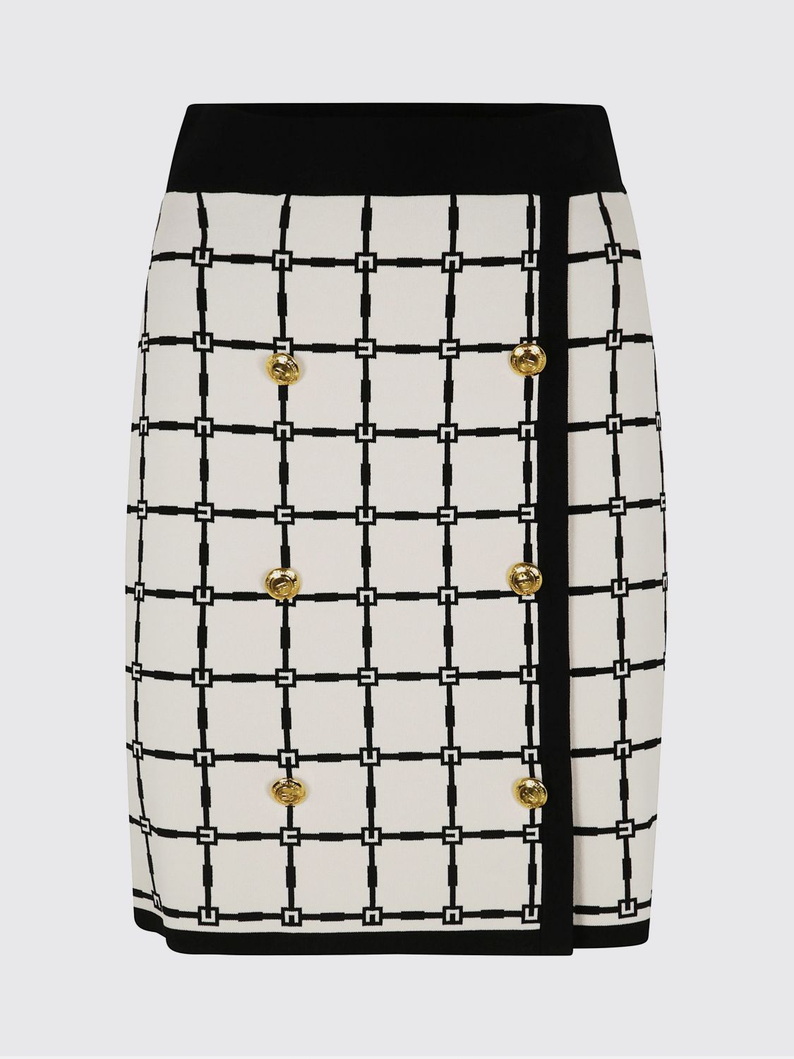 Elisabetta Franchi Grid-patterned Buttoned Mini Skirt In Yellow