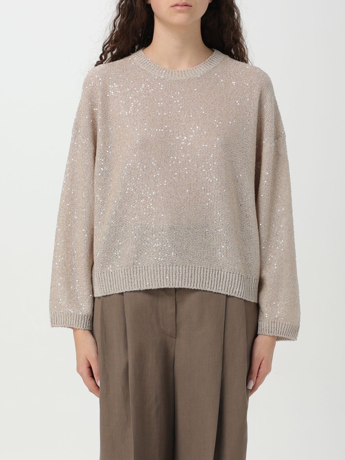 Brunello Cucinelli Sequin-embellished Open-knit Jumper In Beige