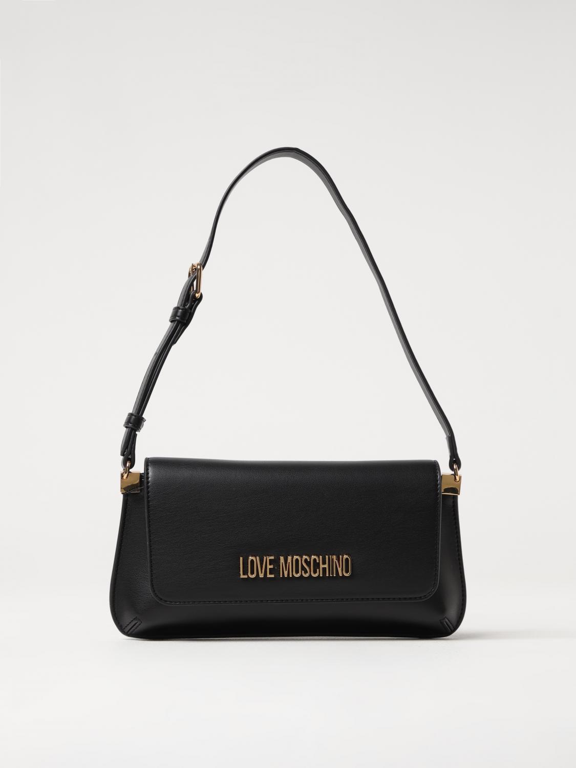 Love Moschino Flat Shoulder Bag Lettering Logo In Black