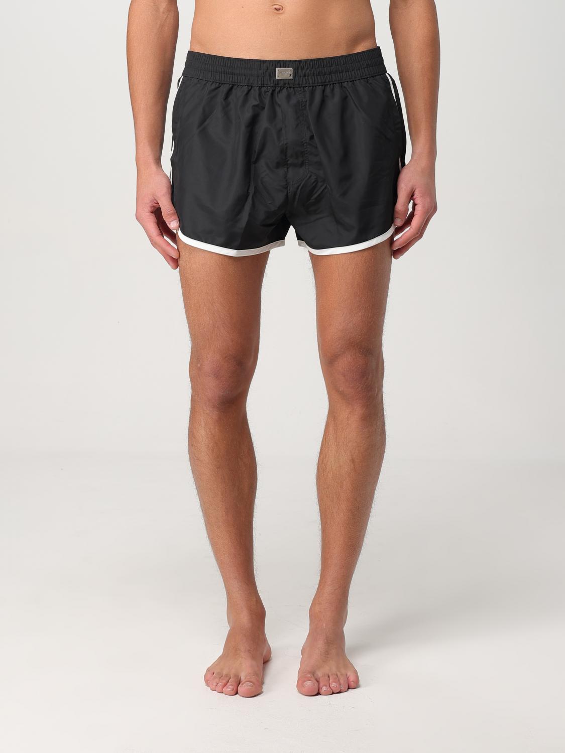 Dolce & Gabbana Black Swimsuit With Logo Plate On The Front In Tech Fabric Man In Black