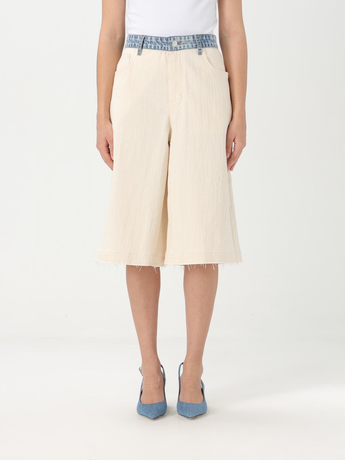 Moschino Jeans Beige & Blue Textured Cotton Hemp Shorts In Beige