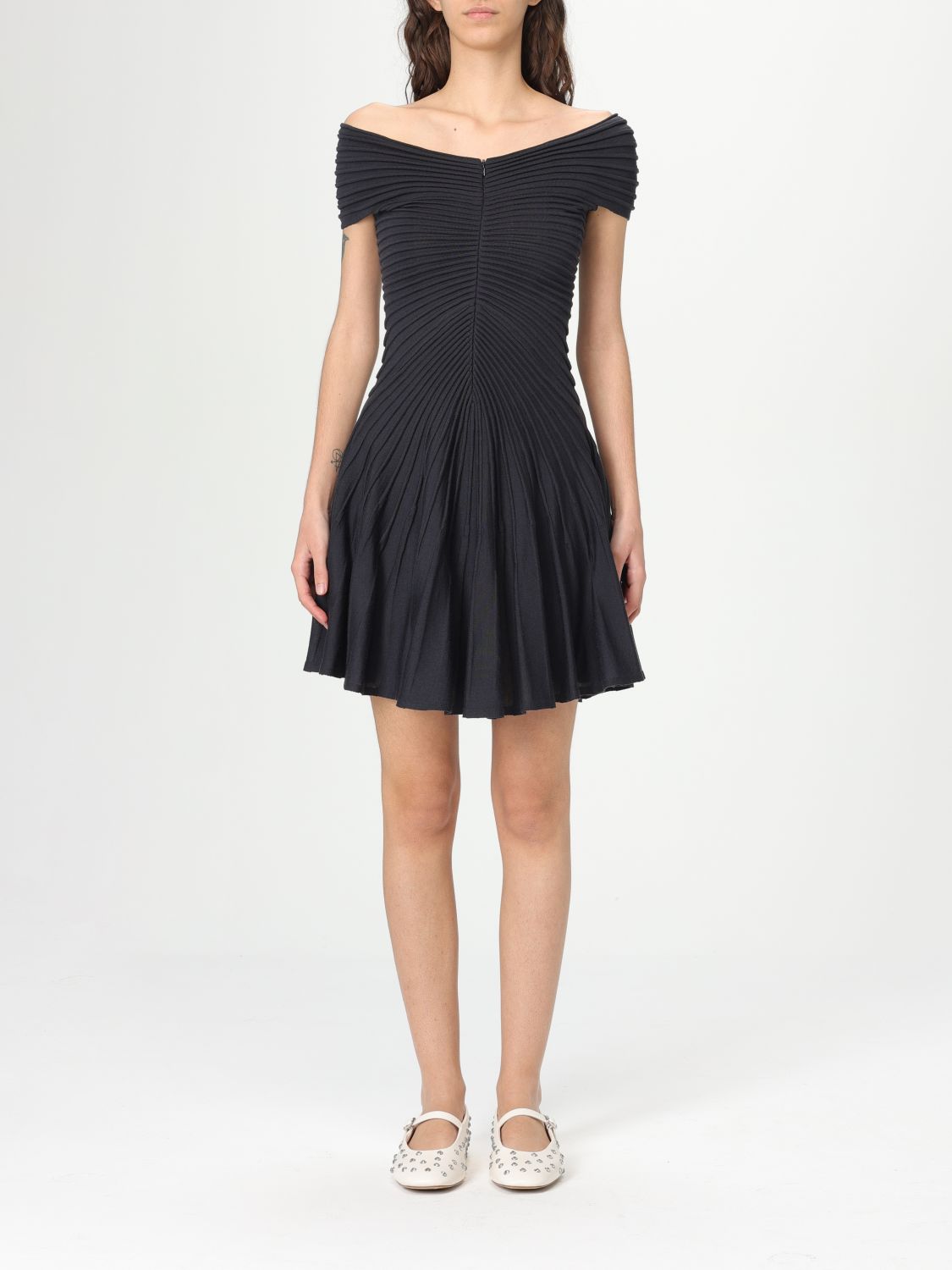 Shop Alaïa Dress Woman Color Grey In グレー
