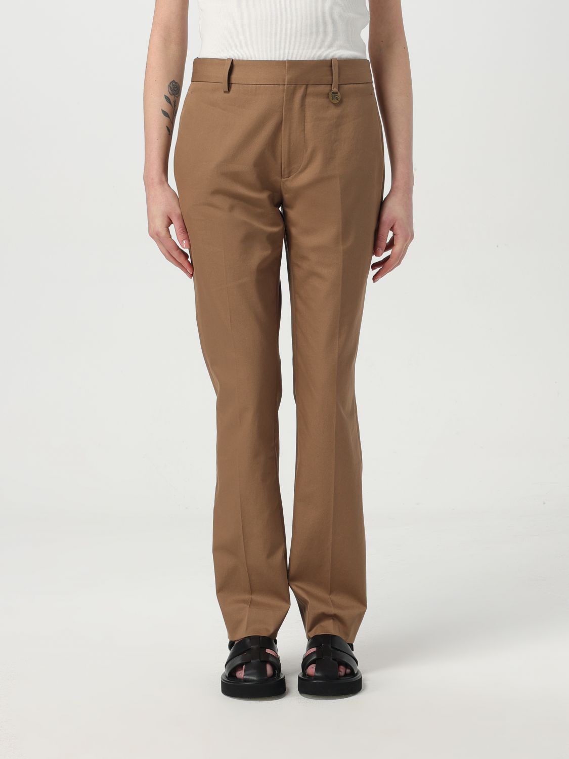 Burberry Straight Leg Trousers With Front Pleat In Beige