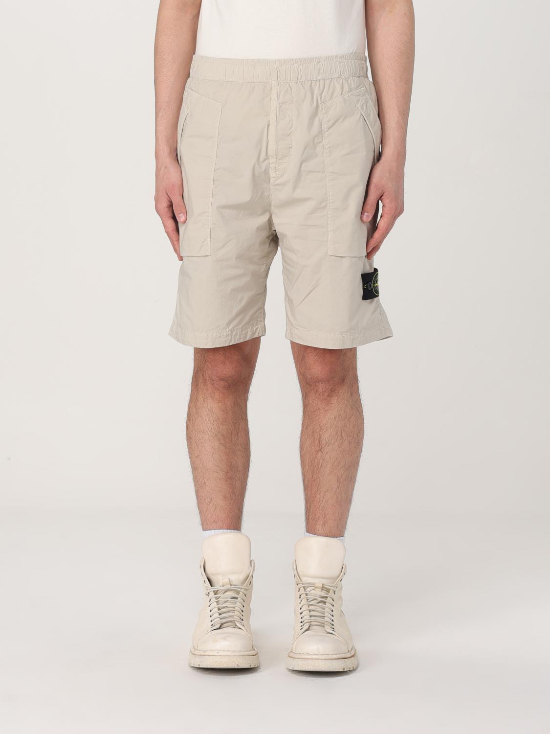 Stone Island Green Patch Shorts In Beige