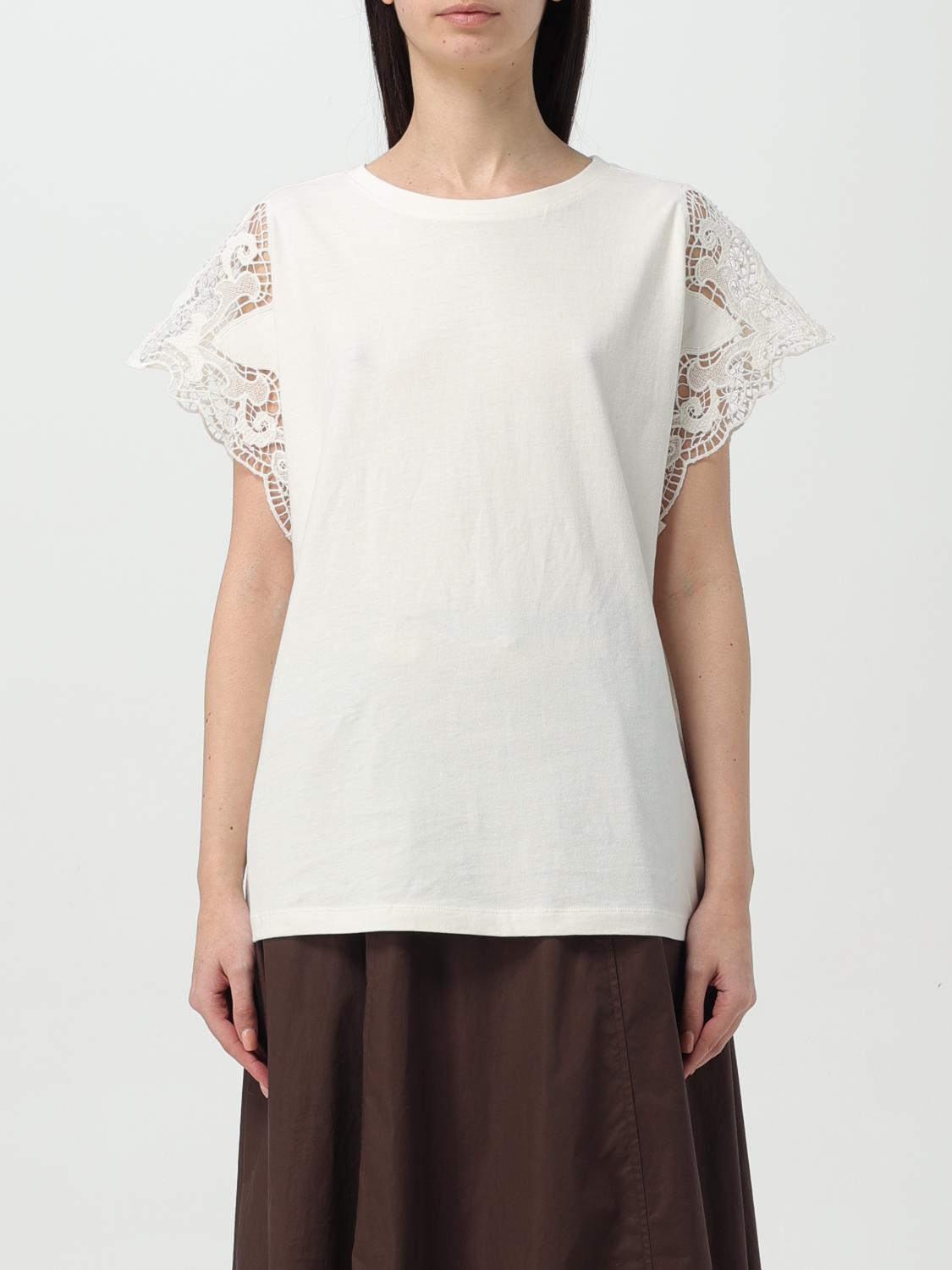 Twinset Lace-detail Short-sleeve Top In White