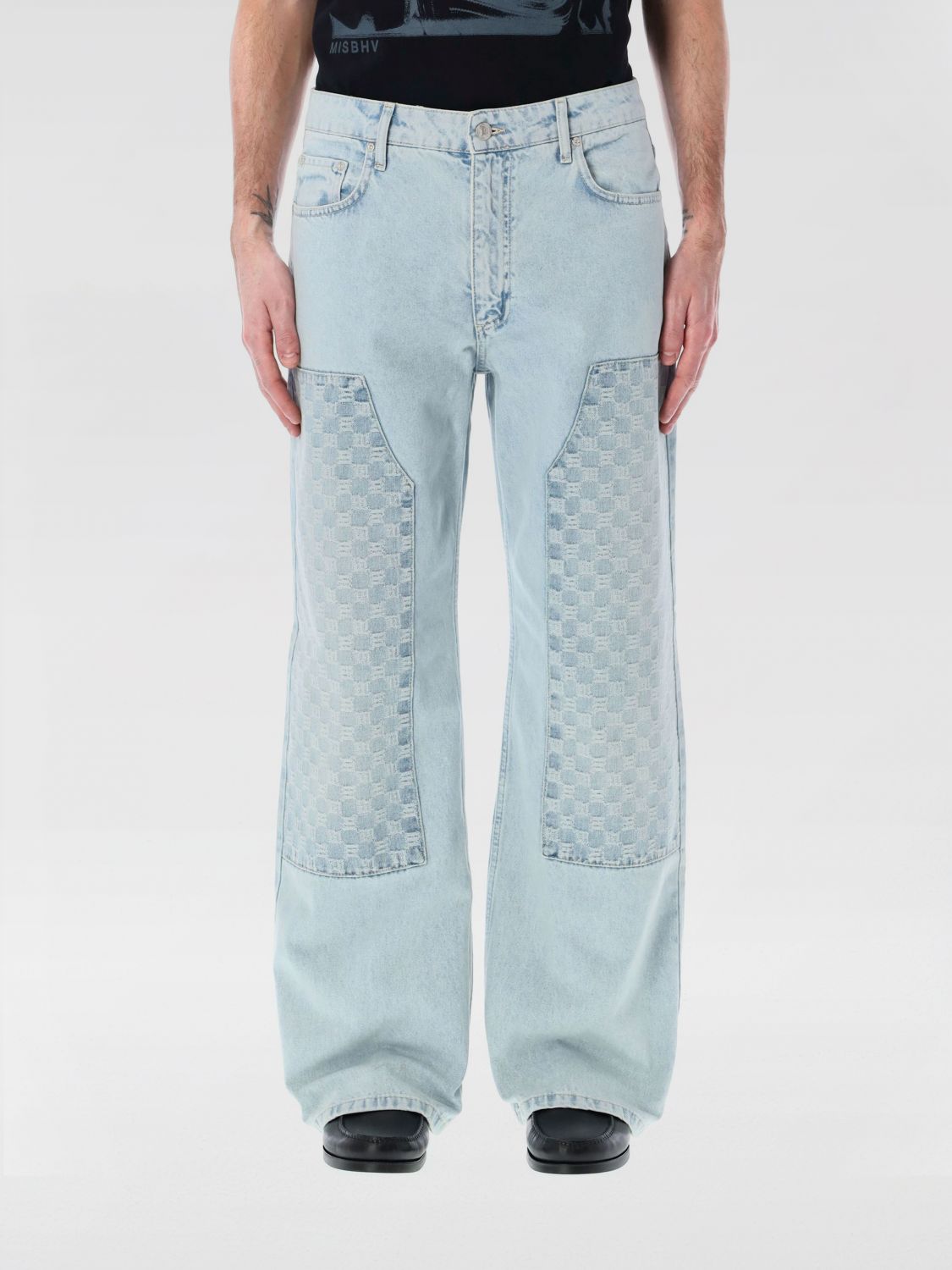 Misbhv Monogram-embroidered Carpenter Denim Trousers In Blue