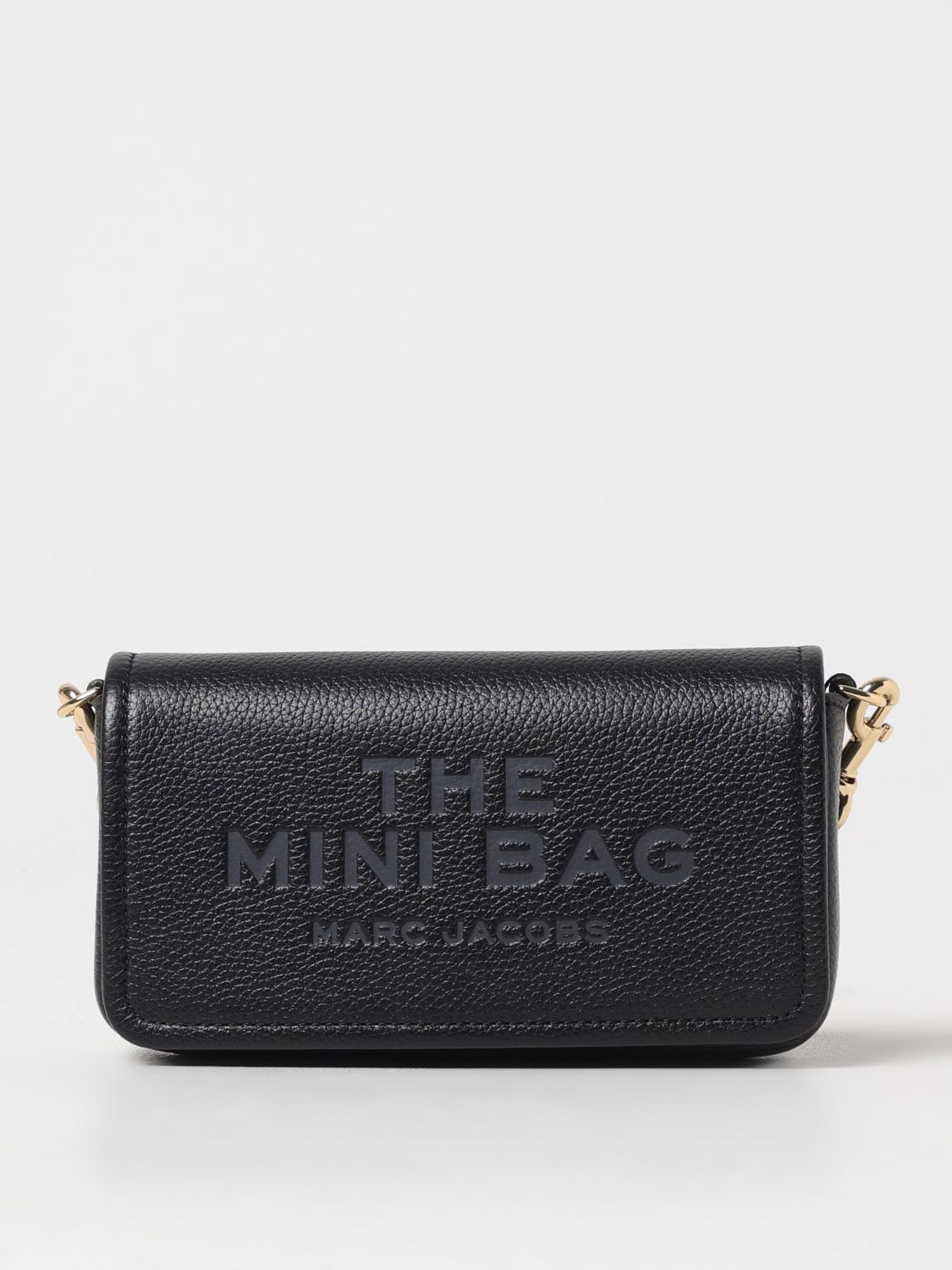 Marc Jacobs Mini Black Crossbody Bag With Engraved Logo In Hammered Leather Woman In Black