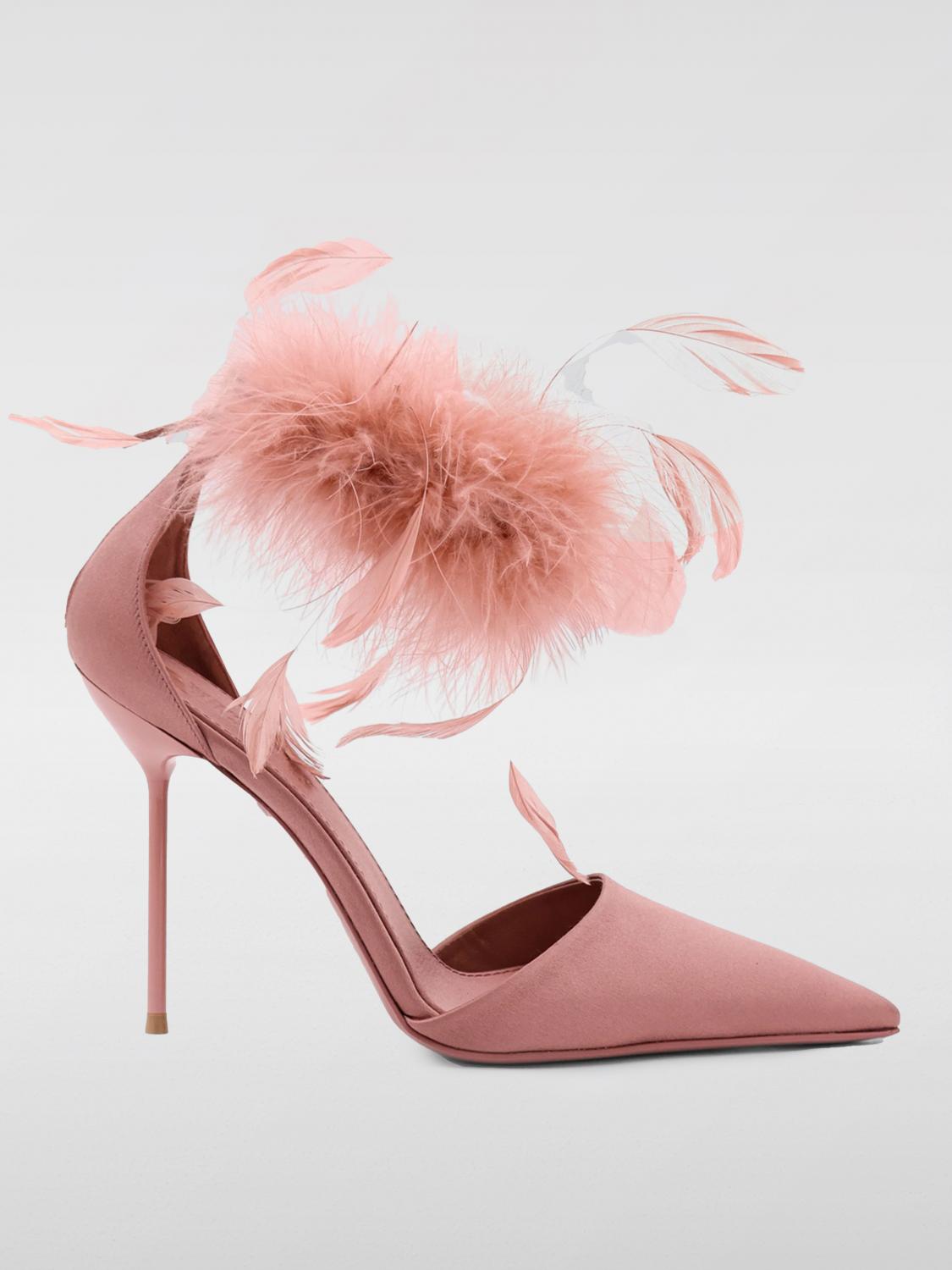 Paris Texas Lidia Satin Sandals With Feather Detail In Pink