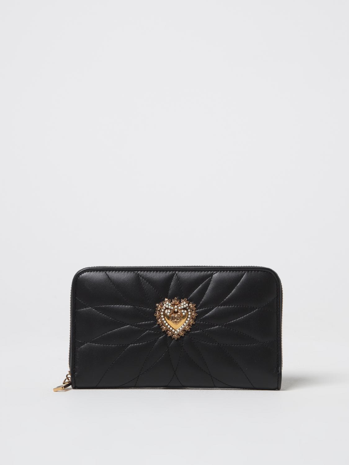 Dolce & Gabbana Quilted Heart Wallets Gold-tone Hardware In Black