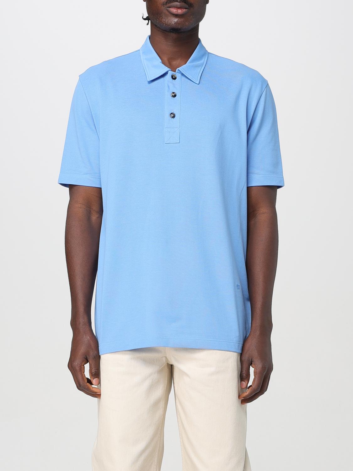 Bottega Veneta Polo Shirt With Ribbed Collar And Short Sleeves In Blue