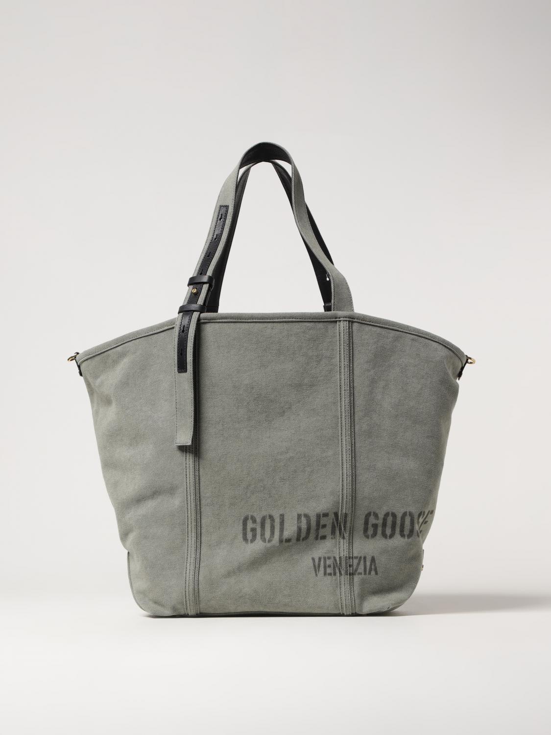 Golden Goose Sage Green Printed Logo Tote Bag With Structured Silhouette In Military
