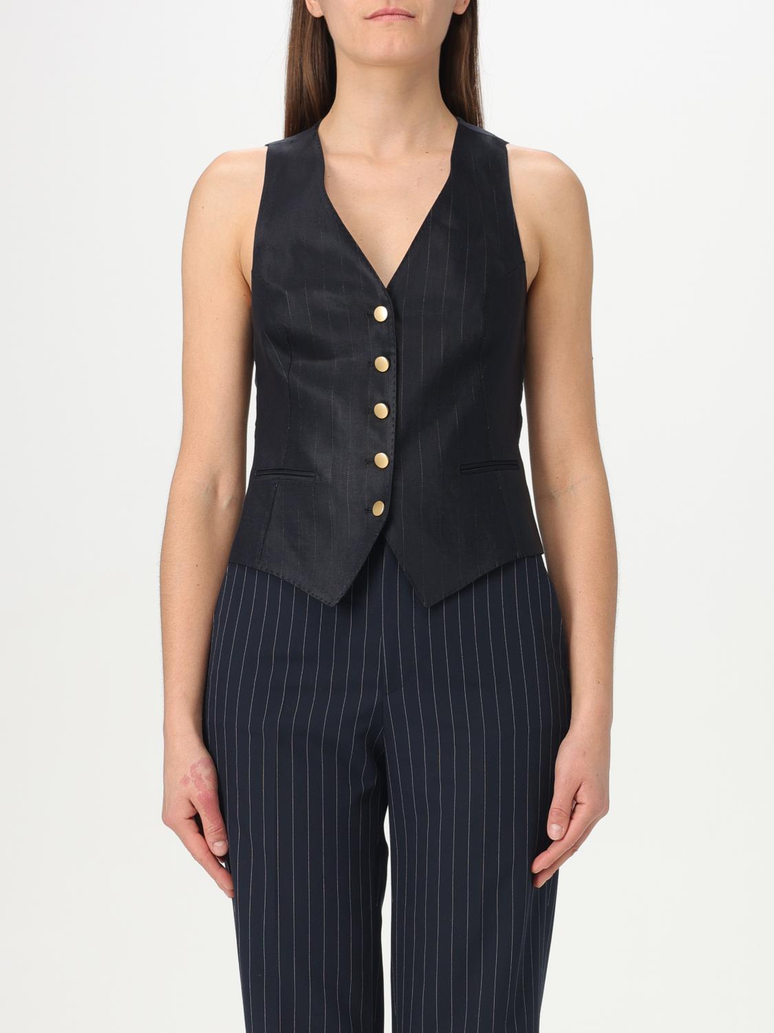 Tagliatore Women Striped V-necked Vest In Blue