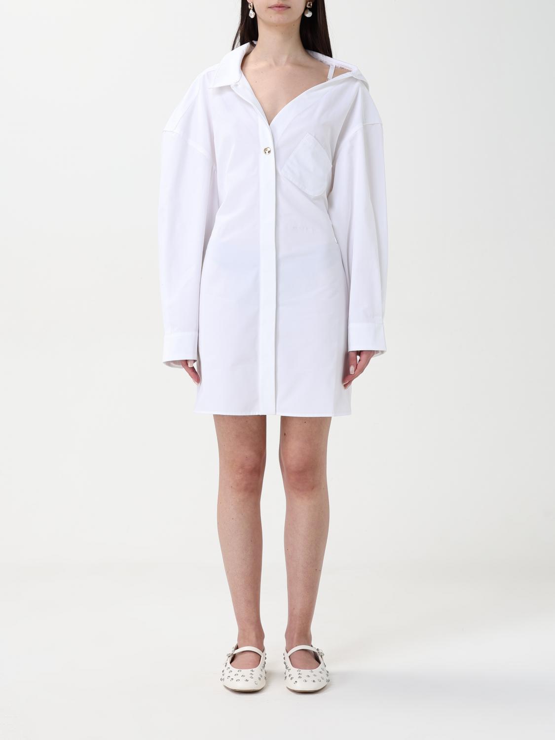 Jacquemus White Asymmetrical Cotton Mini Chemisier Dress In White