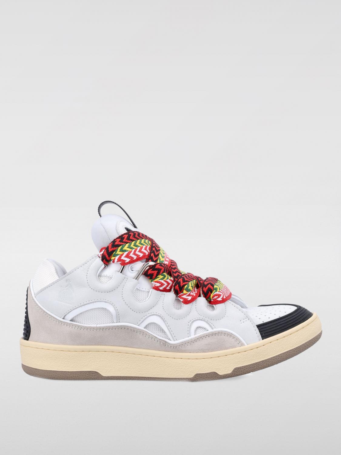 Lanvin White Sneakers With Textured Surfaces And Patterned Laces In Weiss