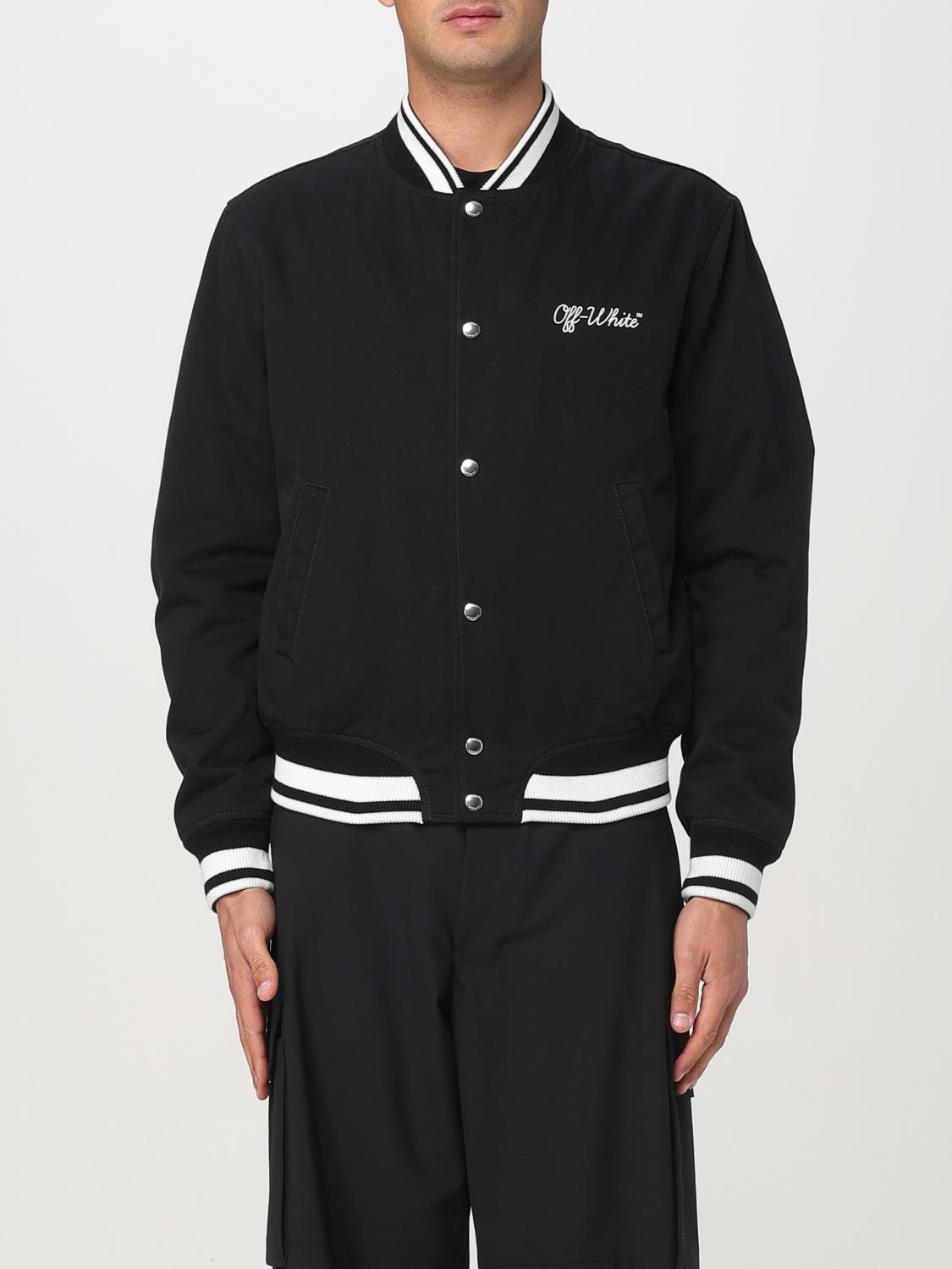 Off-white College Satin Souvenir Bomber Jacket In Black