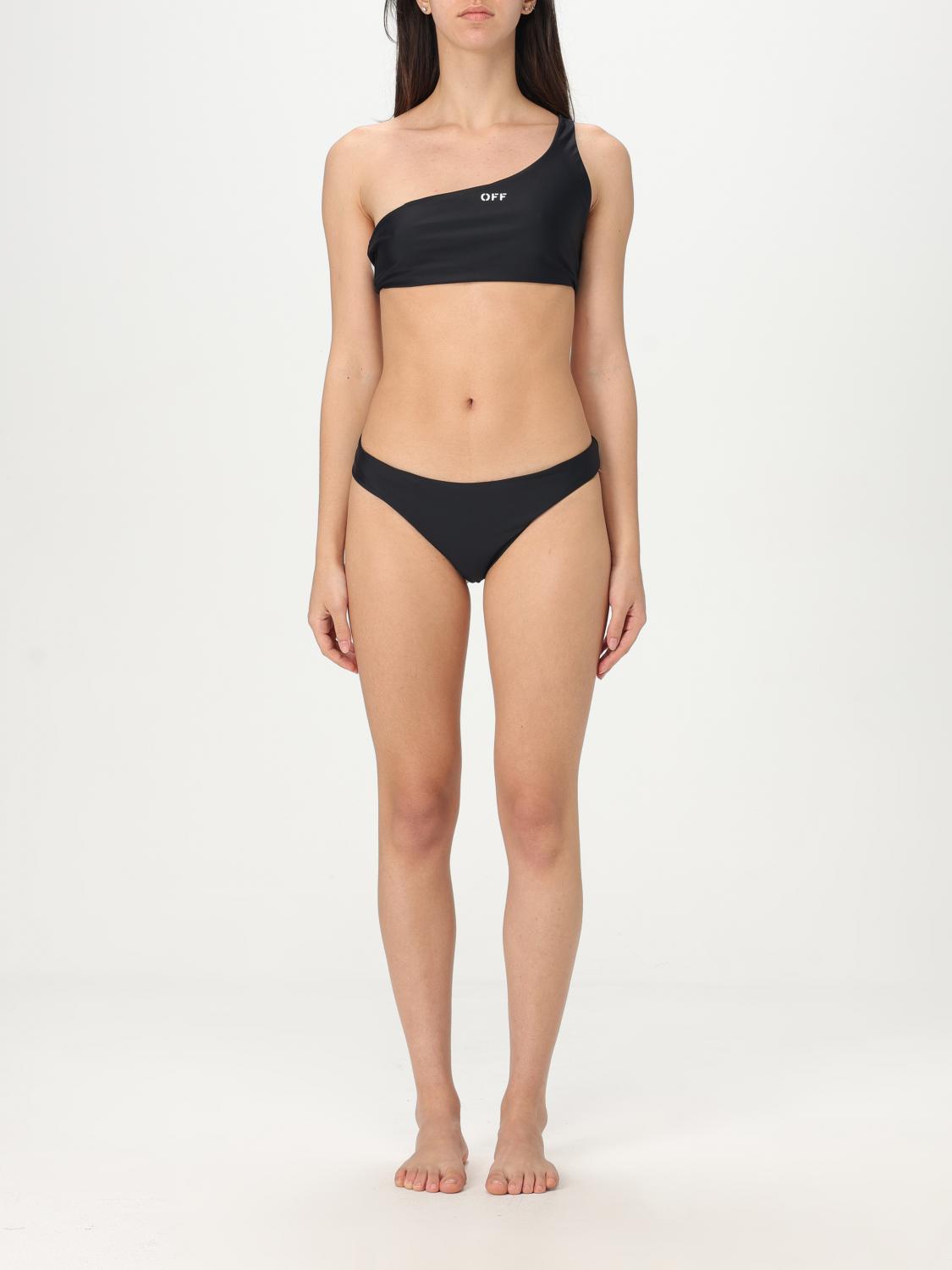Off-white Off Stamp Lycra One Shoulder Bikini Set In Black