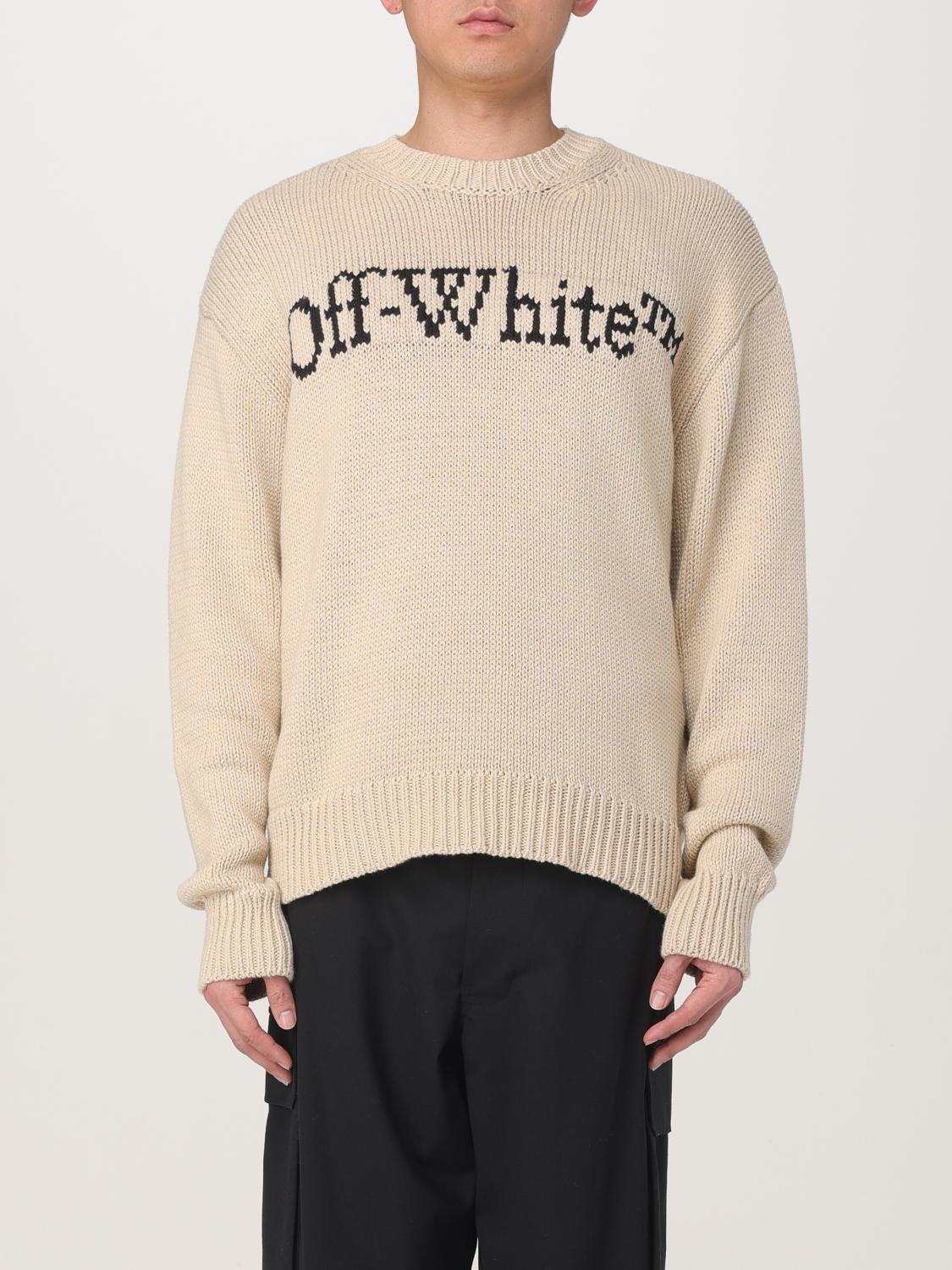 Off-white Relaxed Fit Beige Sweater With Ribbed Neckline In Beige