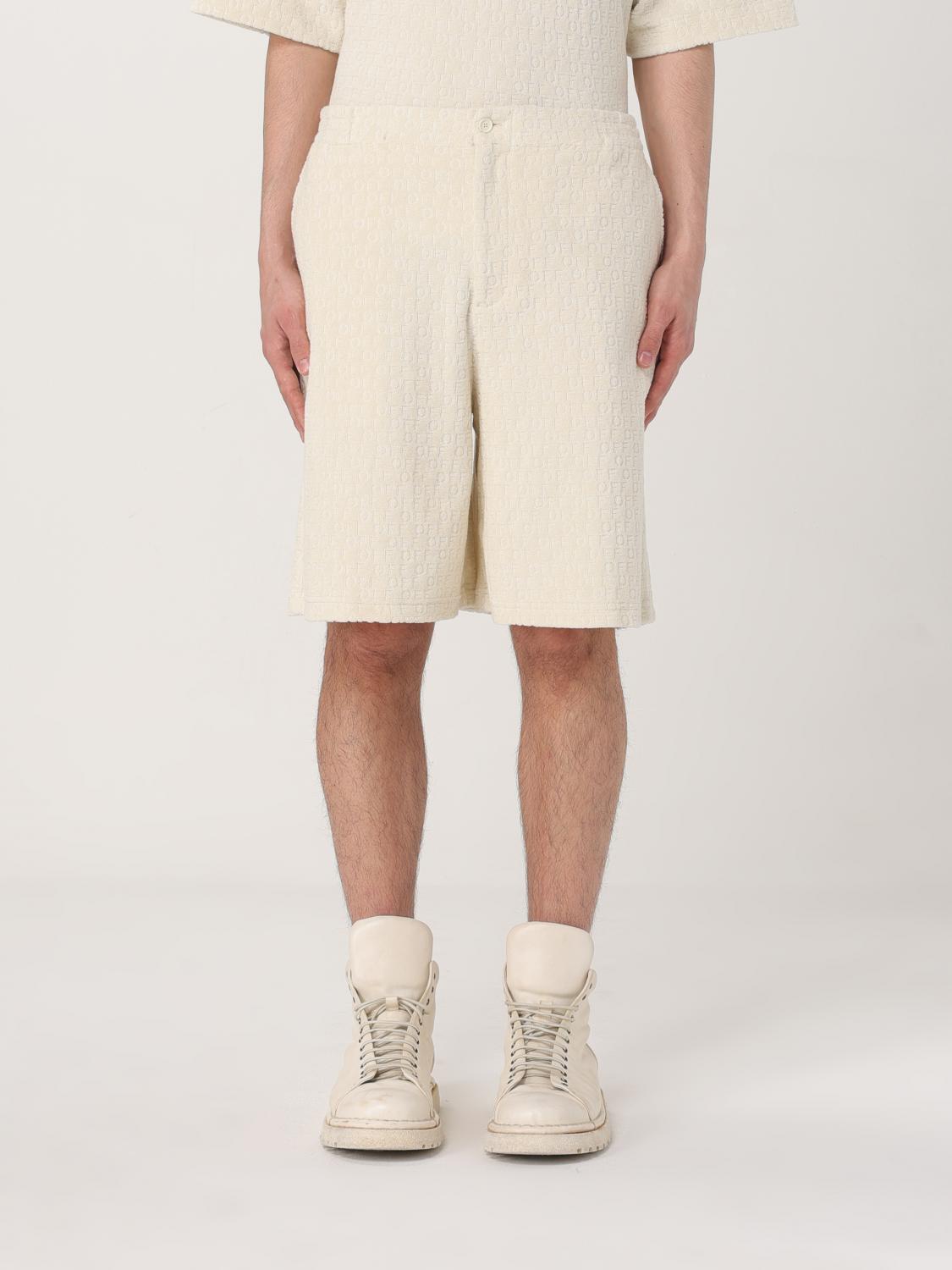 Off-white Relaxed-fit Cotton Bermudas With Textured Surface In Weiss