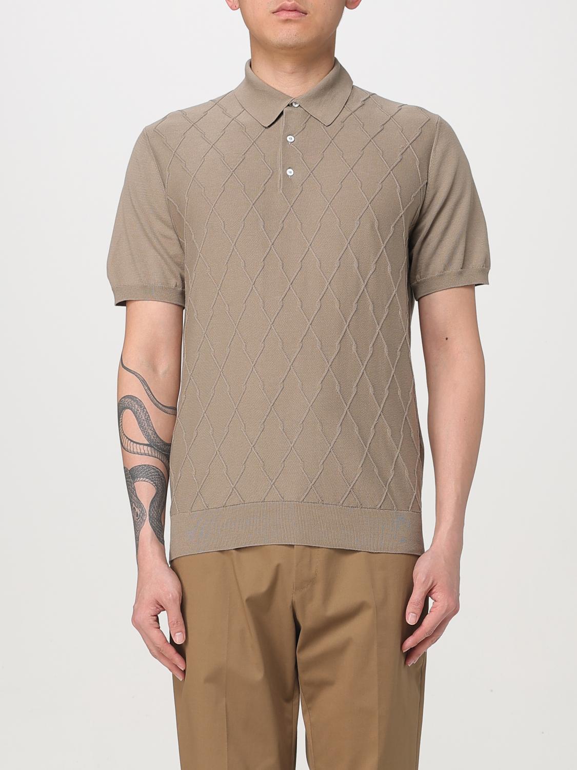 Corneliani Textured Diamond Pattern Polo Sweater In Braun