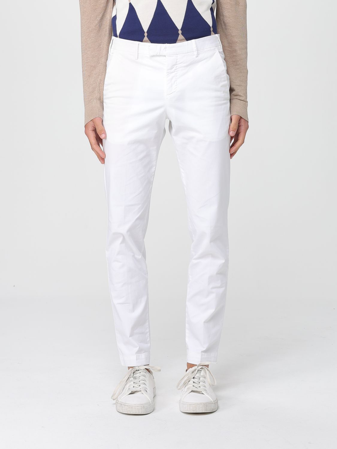 Pt Torino Refined Cotton Twill White Trousers With Detailing