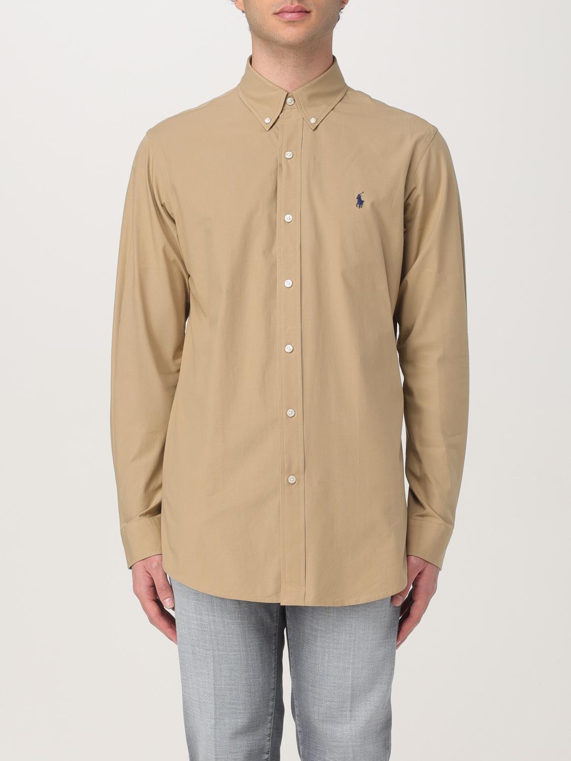 Polo Ralph Lauren Embroidered Logo Shirt In Beige