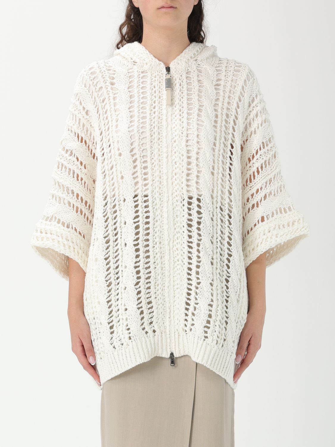Brunello Cucinelli White Panama Crochet Cardigan