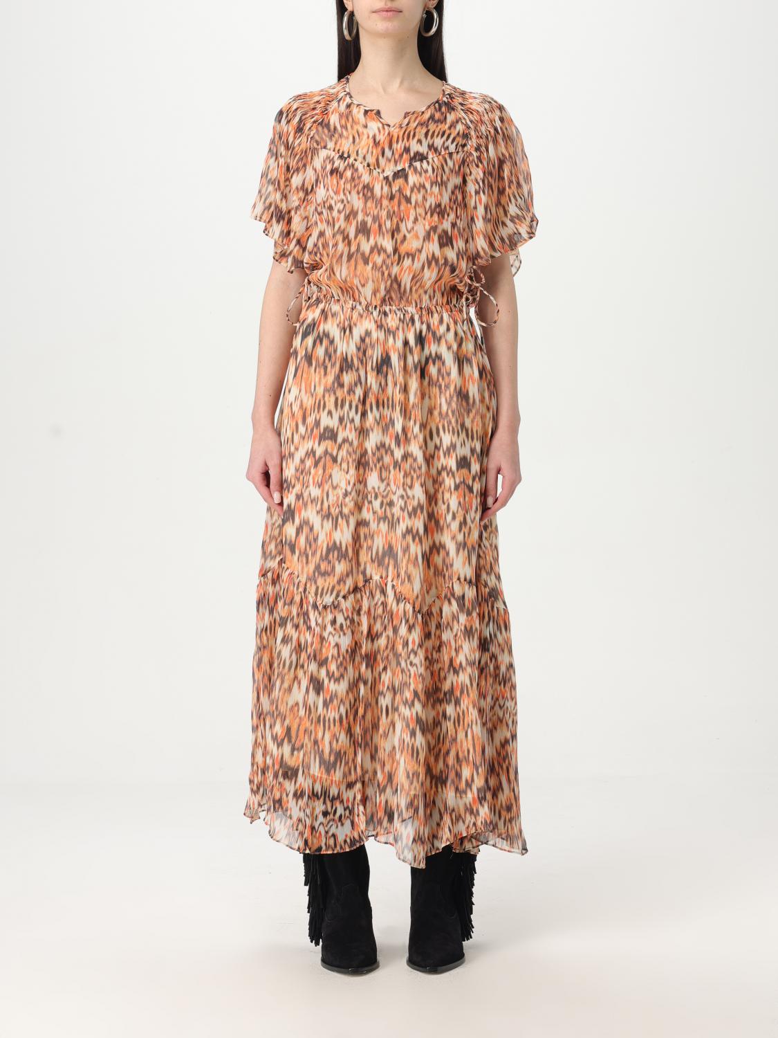 Isabel Marant Odelia Printed Gathered Silk Midi Dress In Orange