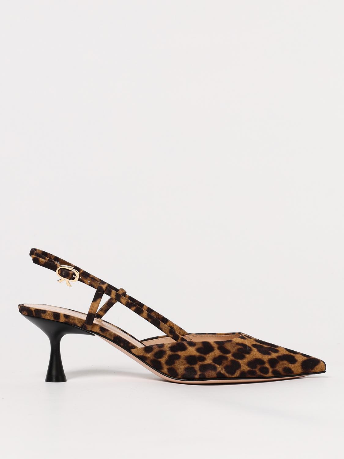 Gianvito Rossi Suede Kitten Heel Leopard Print Pumps In Braun
