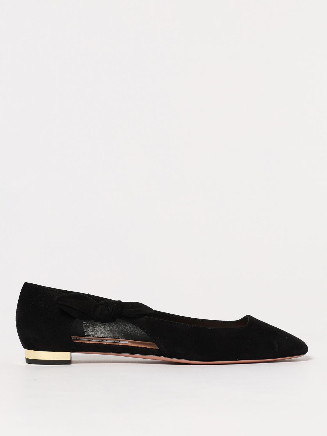 Aquazzura Very Bow Tie Suede Ballet Flats In Schwarz