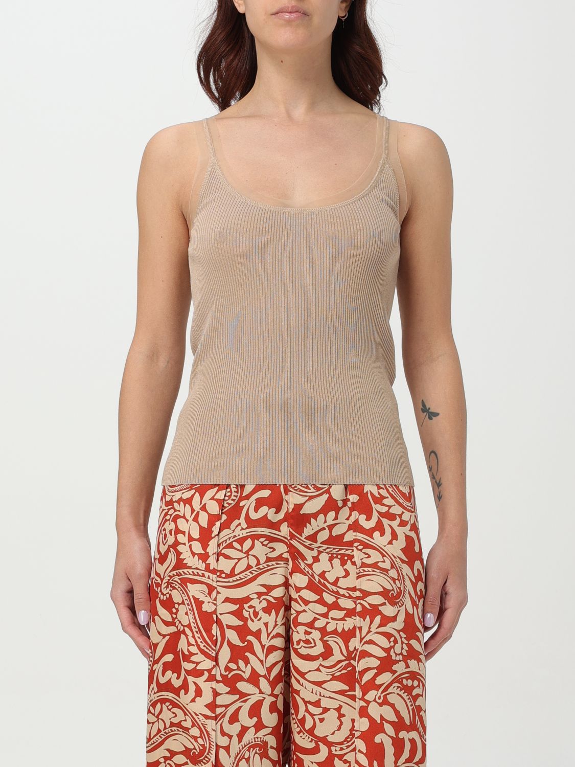 Liu •jo Liu Jo Beige Top With Tulle Insets In Beige